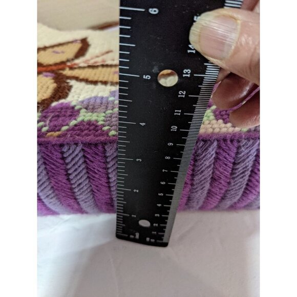 vtg handmade Needlepoint handbag tote butterfly floral lined See condition 14x10 - Picture 8 of 10